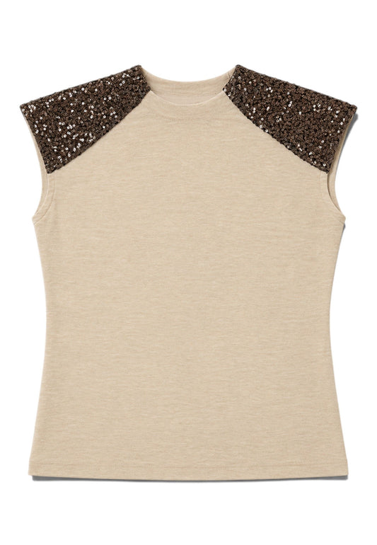 LE STREGHE - Canotta Pailettes Beige