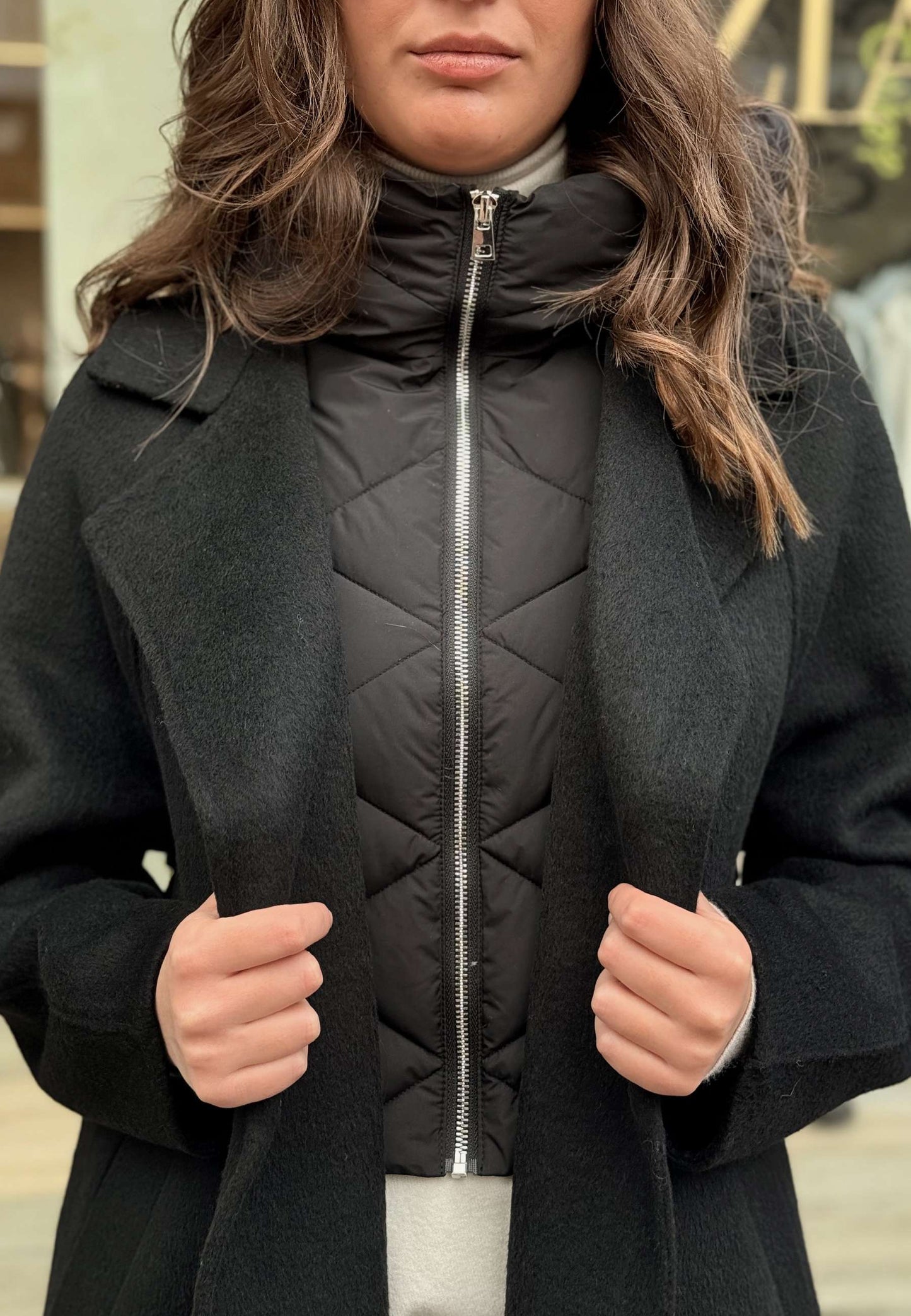 MARYLEY - Cappotto Con Cappuccio In Piumino Nero