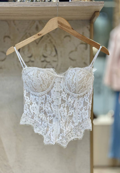 NUNZIA - Corsetto Bustier Pizzo Bianco