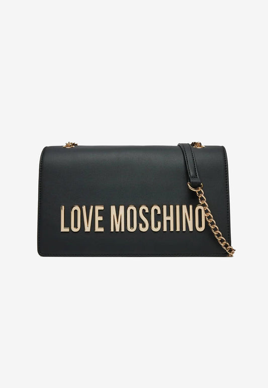 LOVE MOSCHINO - Borsa A Spalla Lettering Soft Touch Nero Oro