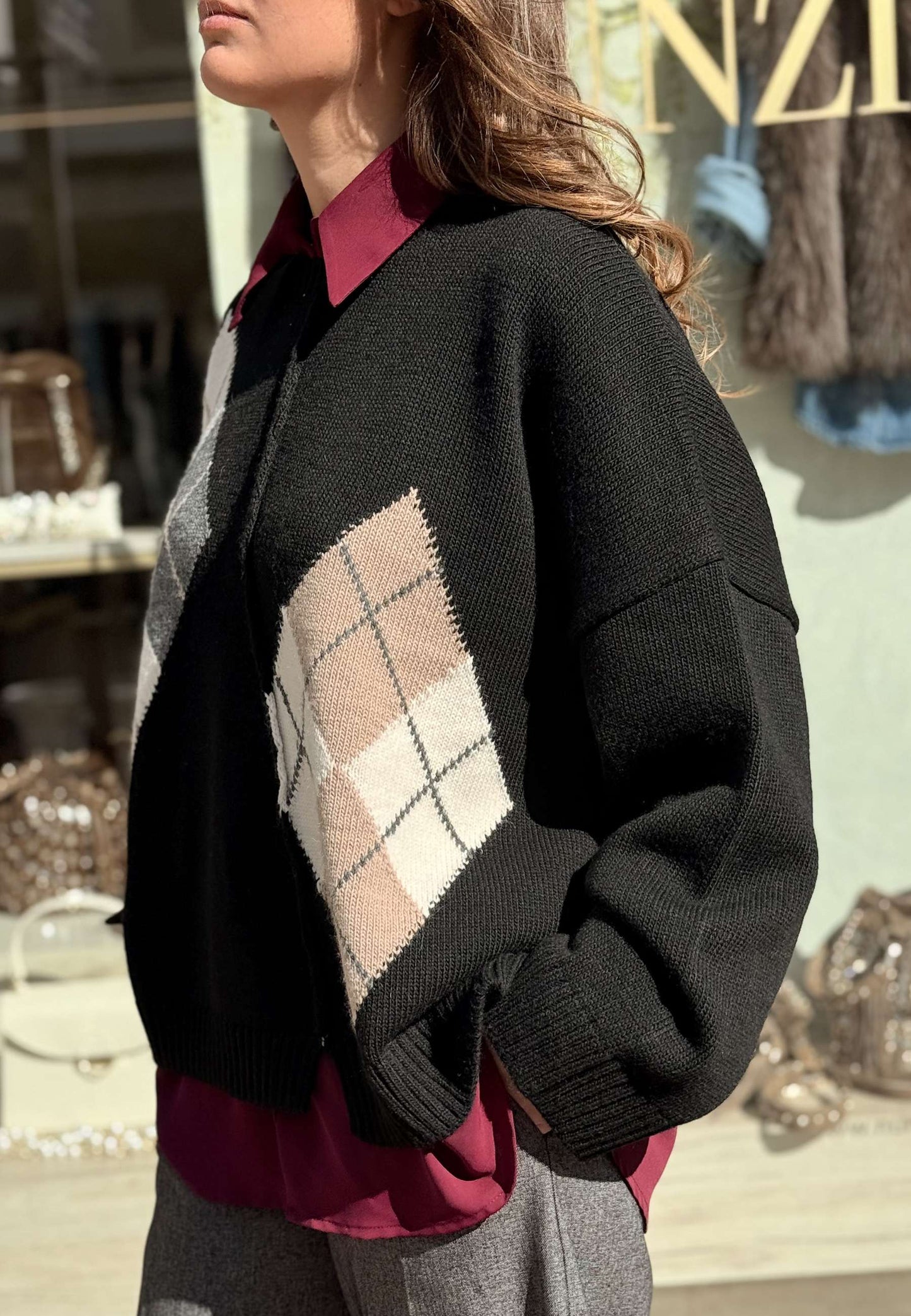 MOTEL - Pullover Rombi Girocollo Nero