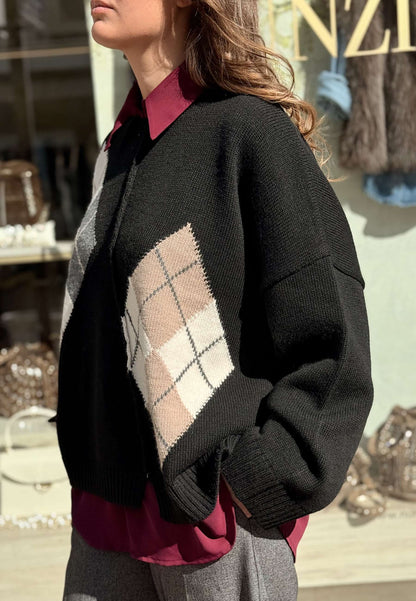 MOTEL - Pullover Rombi Girocollo Nero