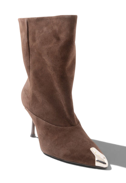 DIVINE FOLLIE - Stivaletto Camoscio Con Punta Metallica Moro