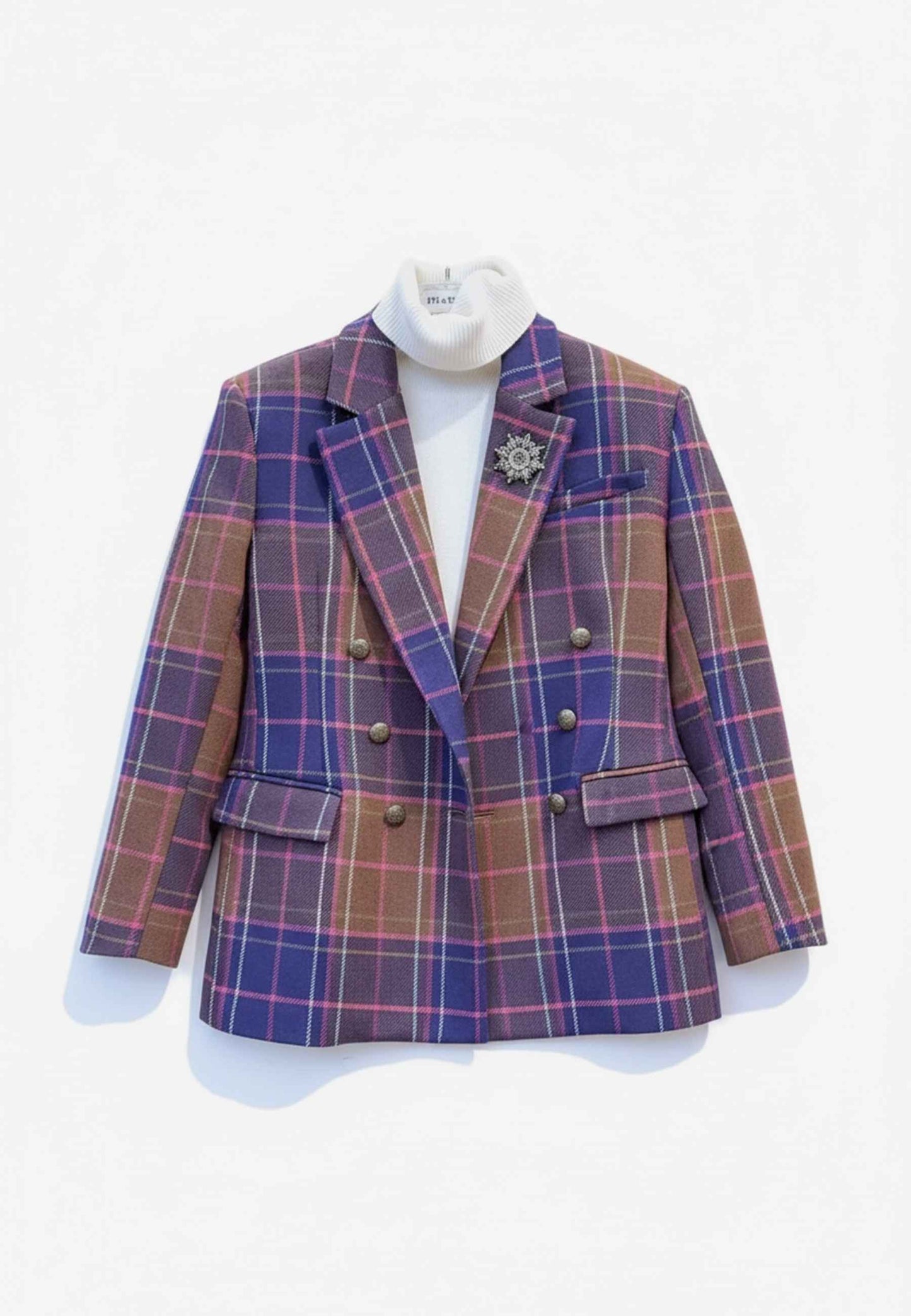 MOTEL - Blazer Check E Spilla Viola Fuxia
