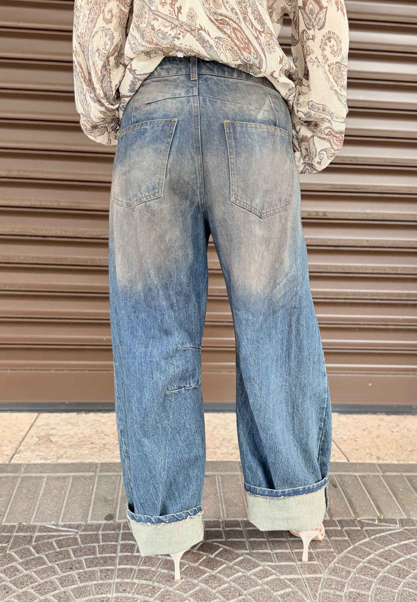 MOTEL - Jeans Larghi Vita Alta Blu