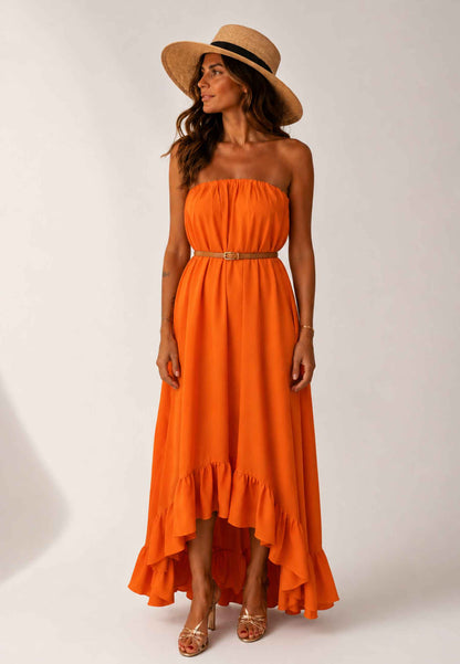 MINERVA - Abito Fascia Asimmetrico con Balza Arancio