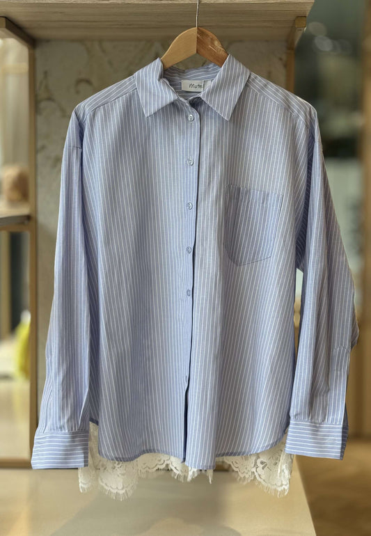 MOTEL - Camicia Lunga A Righe Con Pizzo