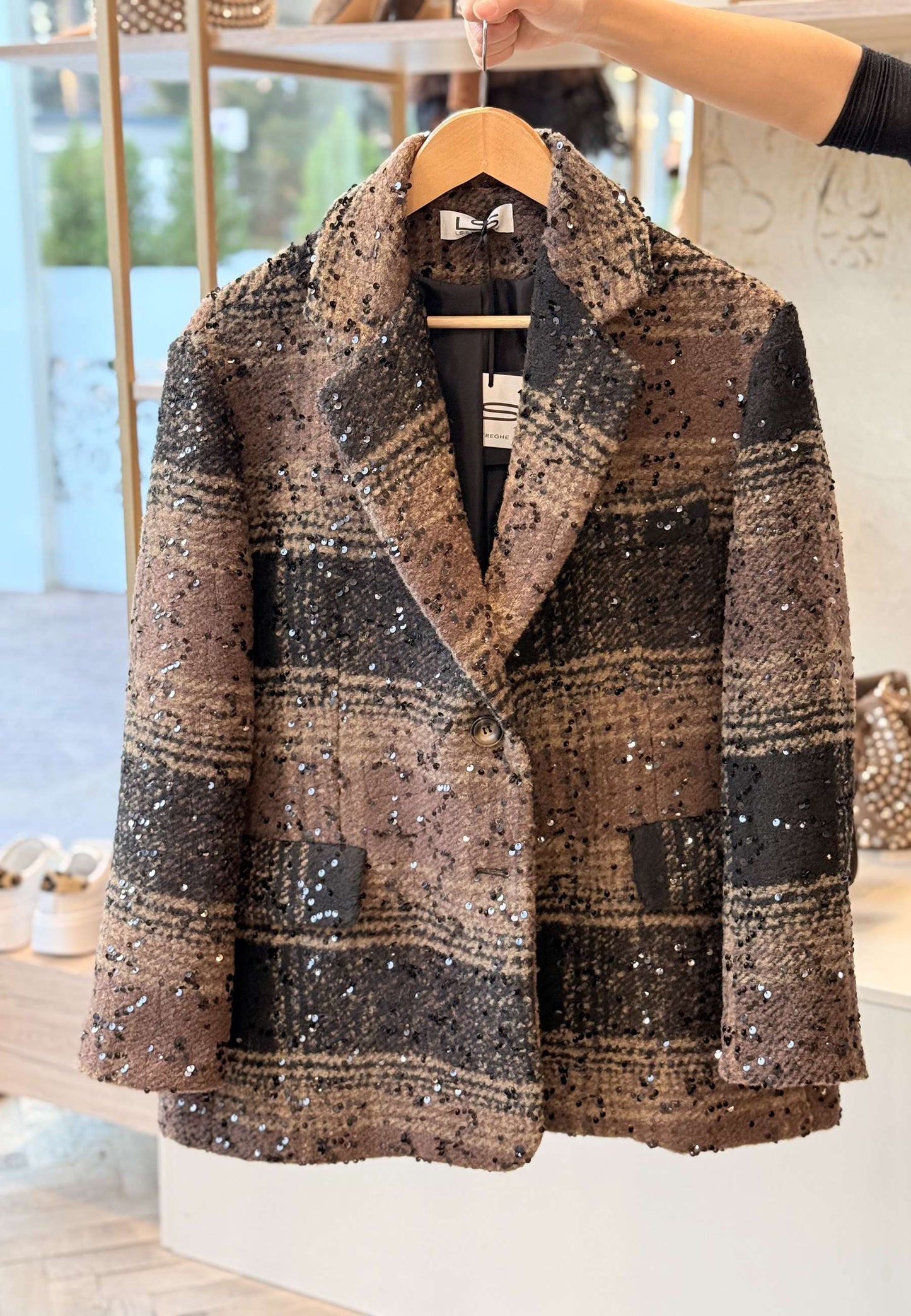 LE STREGHE - Giacca Over Monopetto Check Paillettes