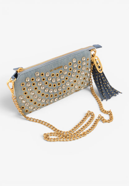 LA CARRIE - Portafoglio Pochette Strass Andromeda CANVAS Jeans