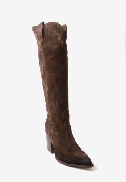 DIVINE FOLLIE - Stivale Texano Alto Crosta Moro