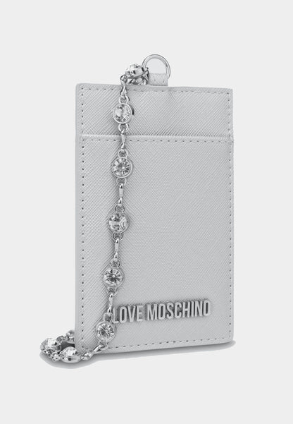 LOVE MOSCHINO – Silbernes Kartenetui mit Strasssteinen 