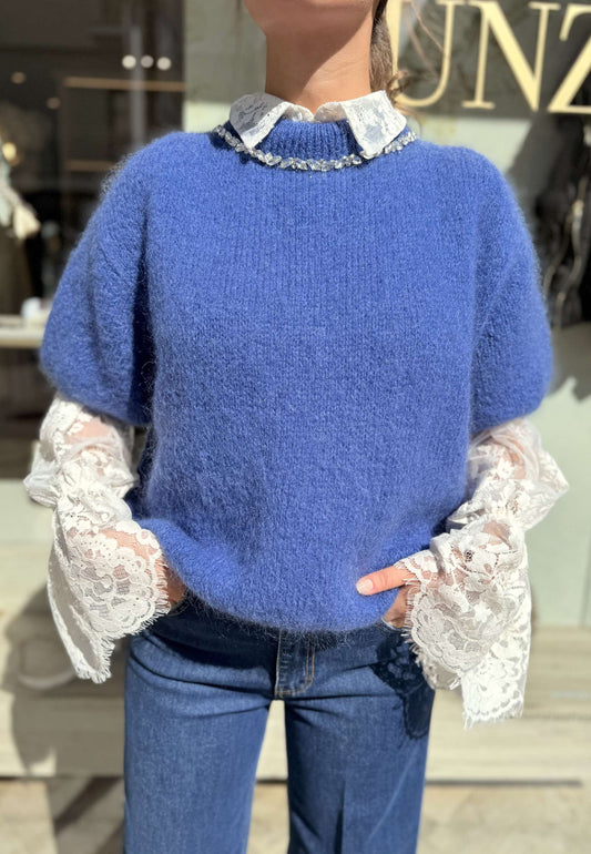 NUNZIA - Maglioncino Gioiello In Mohair Bluette