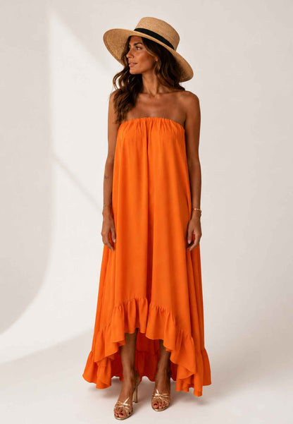 MINERVA - Abito Fascia Asimmetrico con Balza Arancio