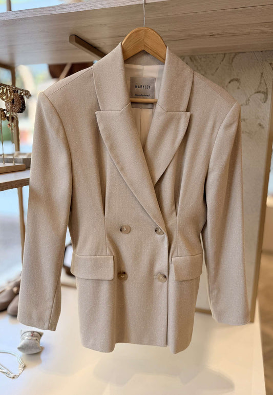 MARYLEY - Blazer Doppiopetto Spinato Sabbia