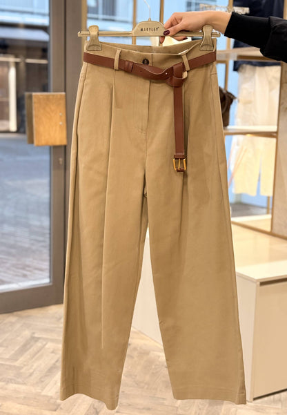 MARYLEY - Pantalone Vita Alta In Gabardine Kaki