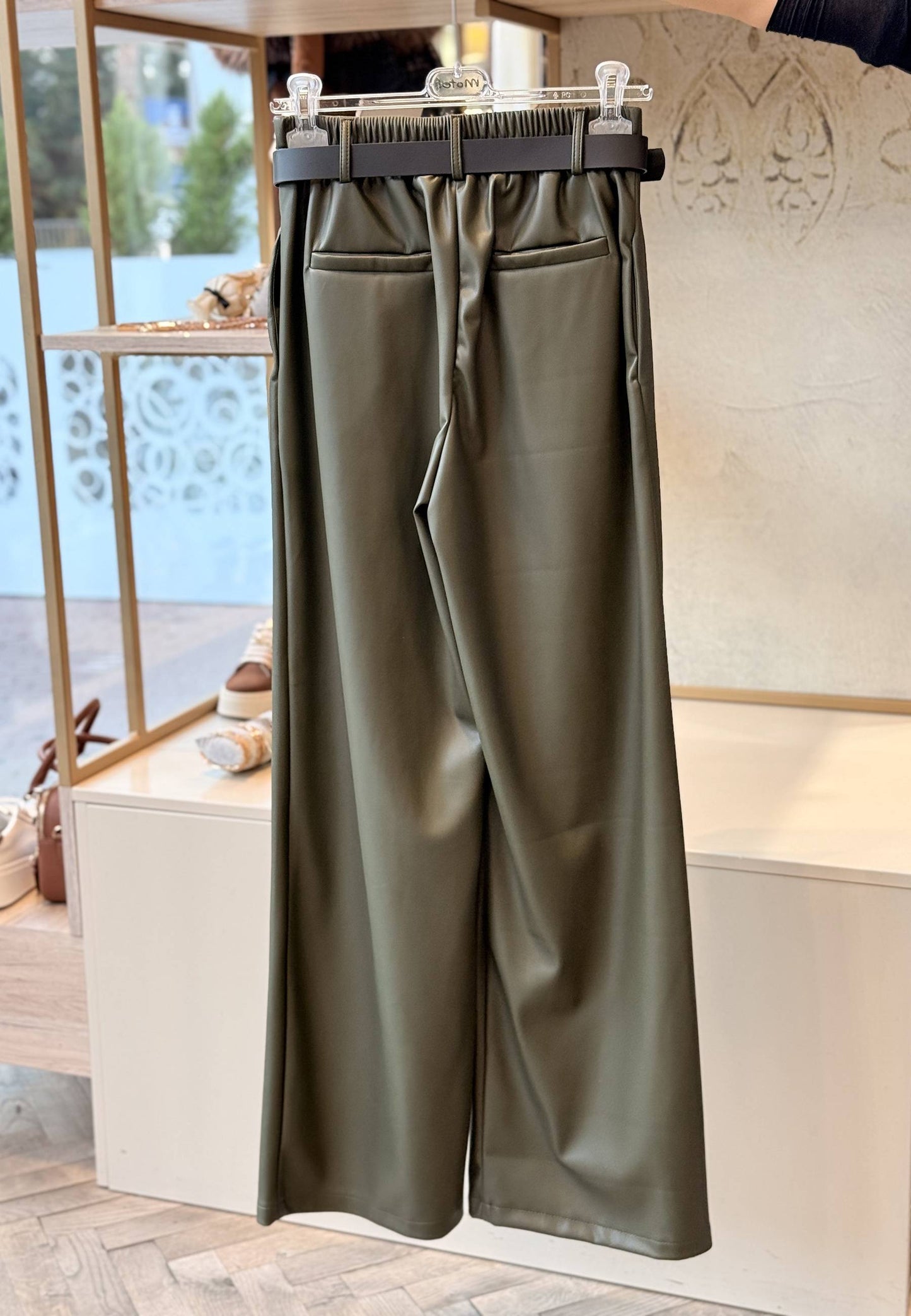 MOTEL - Pantalone A Palazzo Ecopelle Verde