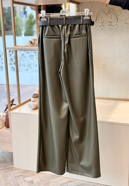 MOTEL - Pantalone A Palazzo Ecopelle Verde