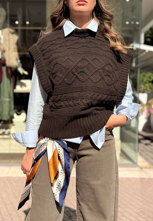 MOTEL - Gilet Over In Maglia Moro