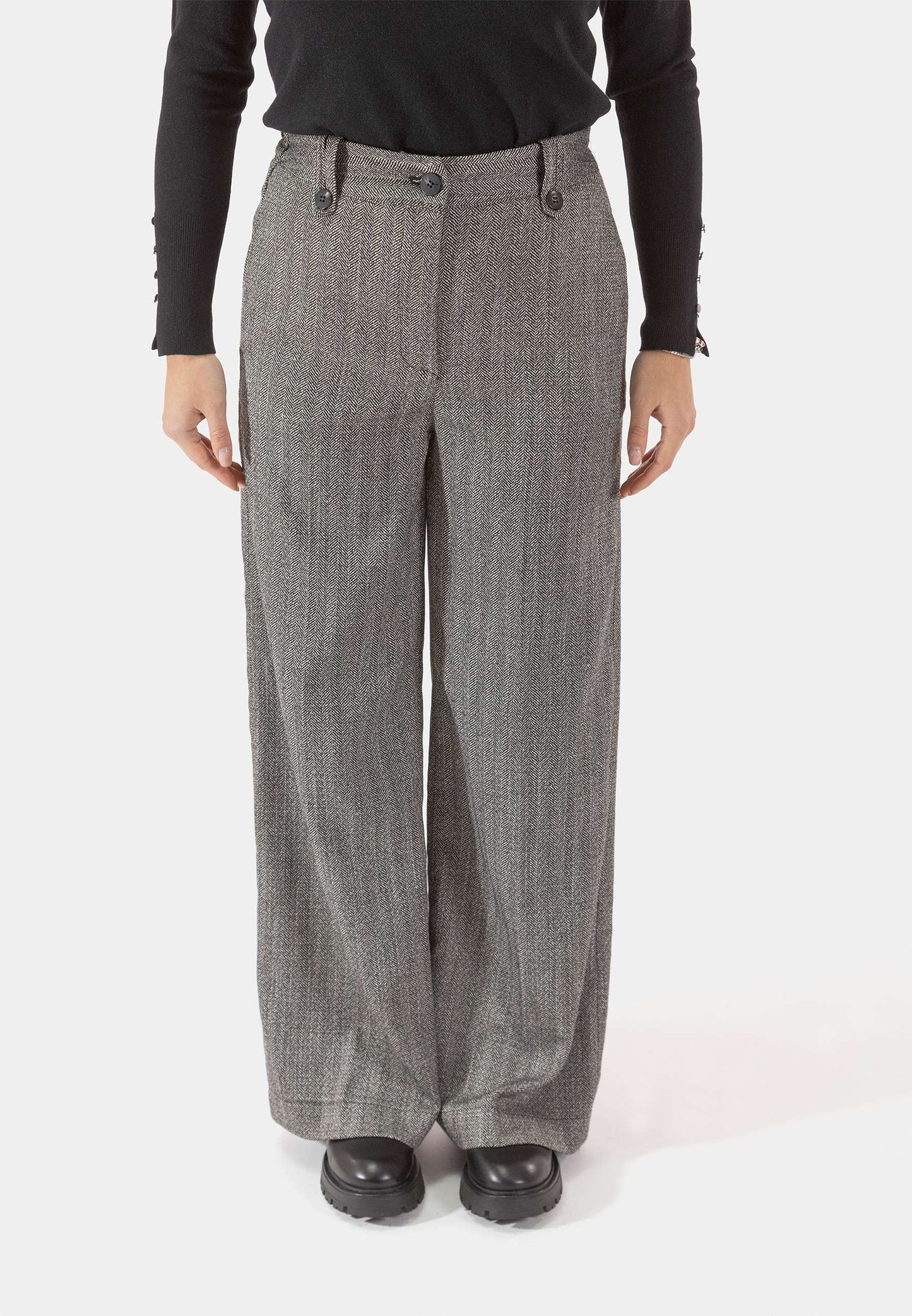 MOTEL - Grey Herringbone Palazzo Pants