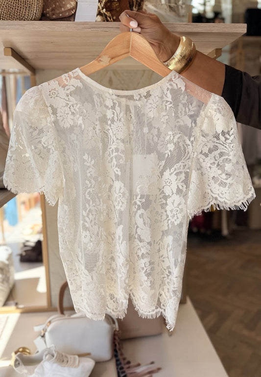 MOTEL - T-Shirt In Pizzo Avorio