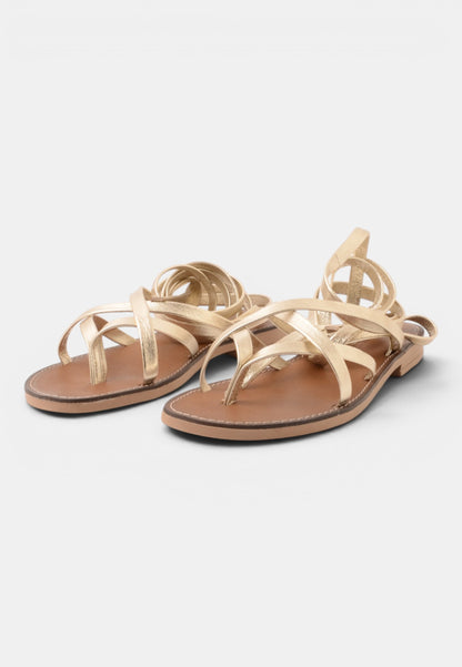 DIVINE FOLLIE - Sandali Piatti in Pelle Laminata Oro
