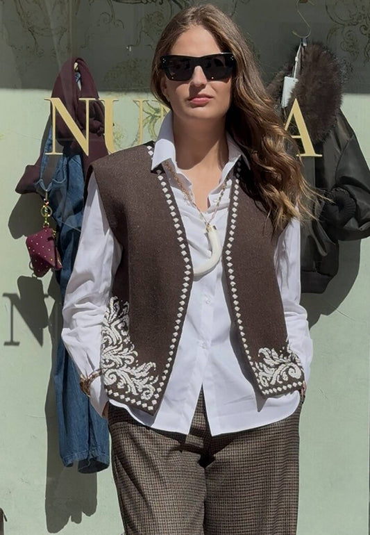 MOTEL - Gilet Arabesque Boxy Fit Marrone