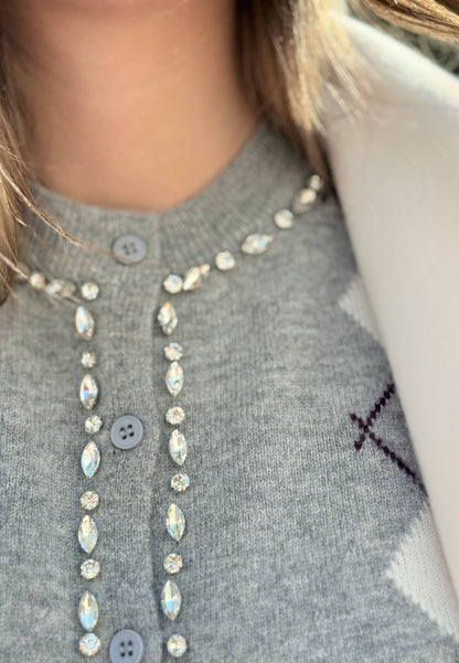 MOTEL - Cardigan Strass In Maglia Grigio
