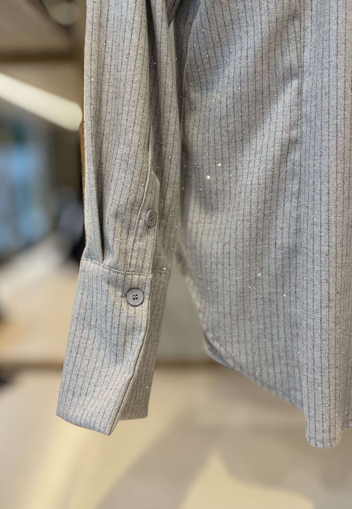 MOTEL - Camicia Gessata Strass Grigio