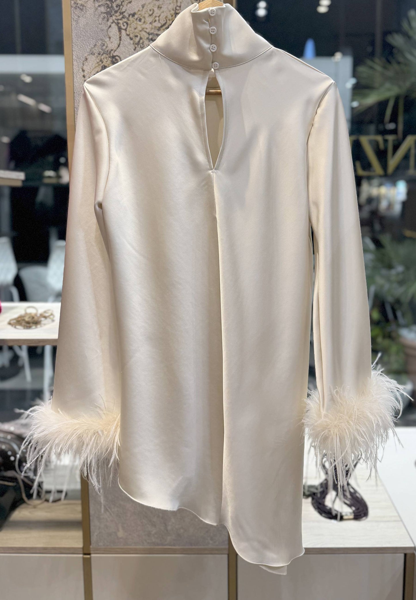 MOTEL - Mini Abito Asimmetrico In Raso Avorio