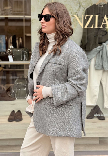 MARYLEY - Cappotto Corto Spinato Grigio