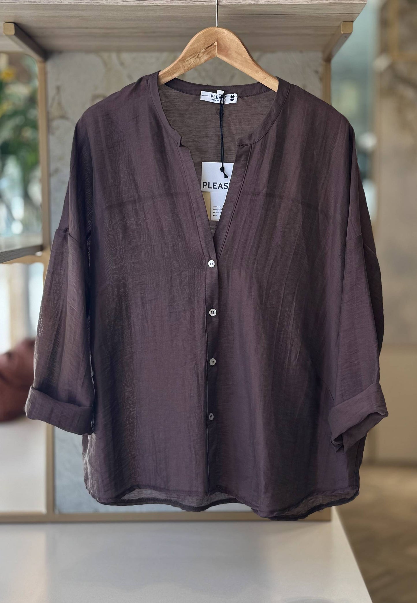 PLEASE - Camicia Coreana Cioccolato