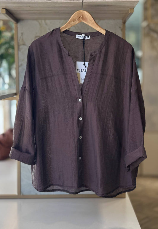 PLEASE - Camicia Coreana Cioccolato