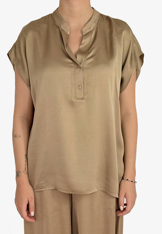 MOTEL - Blusa Boxy Fit Viscosa Safari