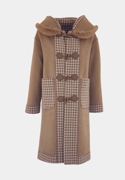 ALEX MAX - Cappotto Vichy Con Cappuccio Taupe