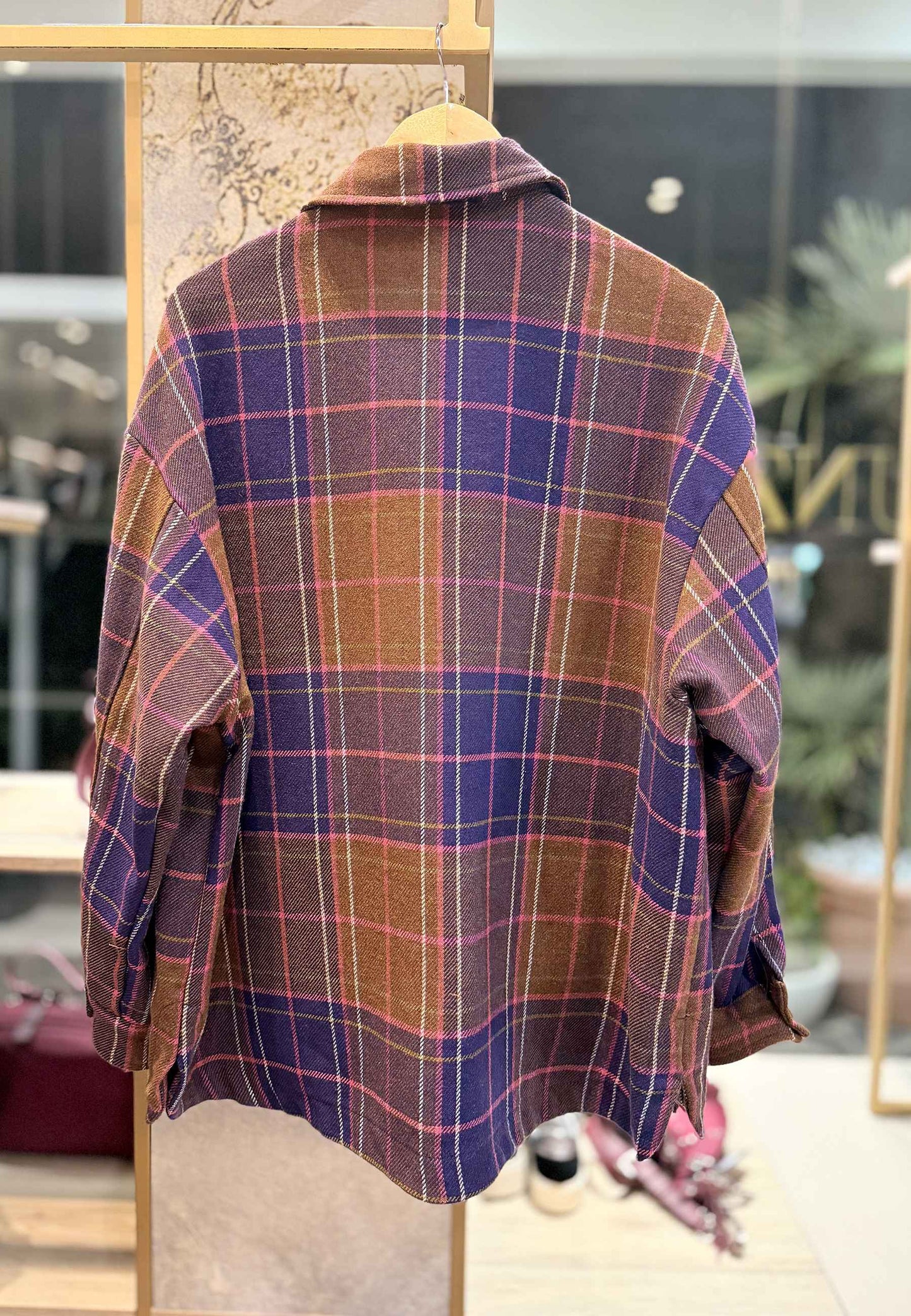 MOTEL - Camicia Over A Quadri Viola/Fuxia