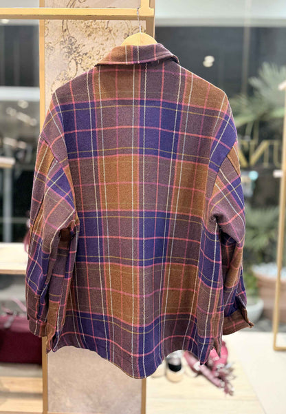 MOTEL - Camicia Over A Quadri Viola/Fuxia