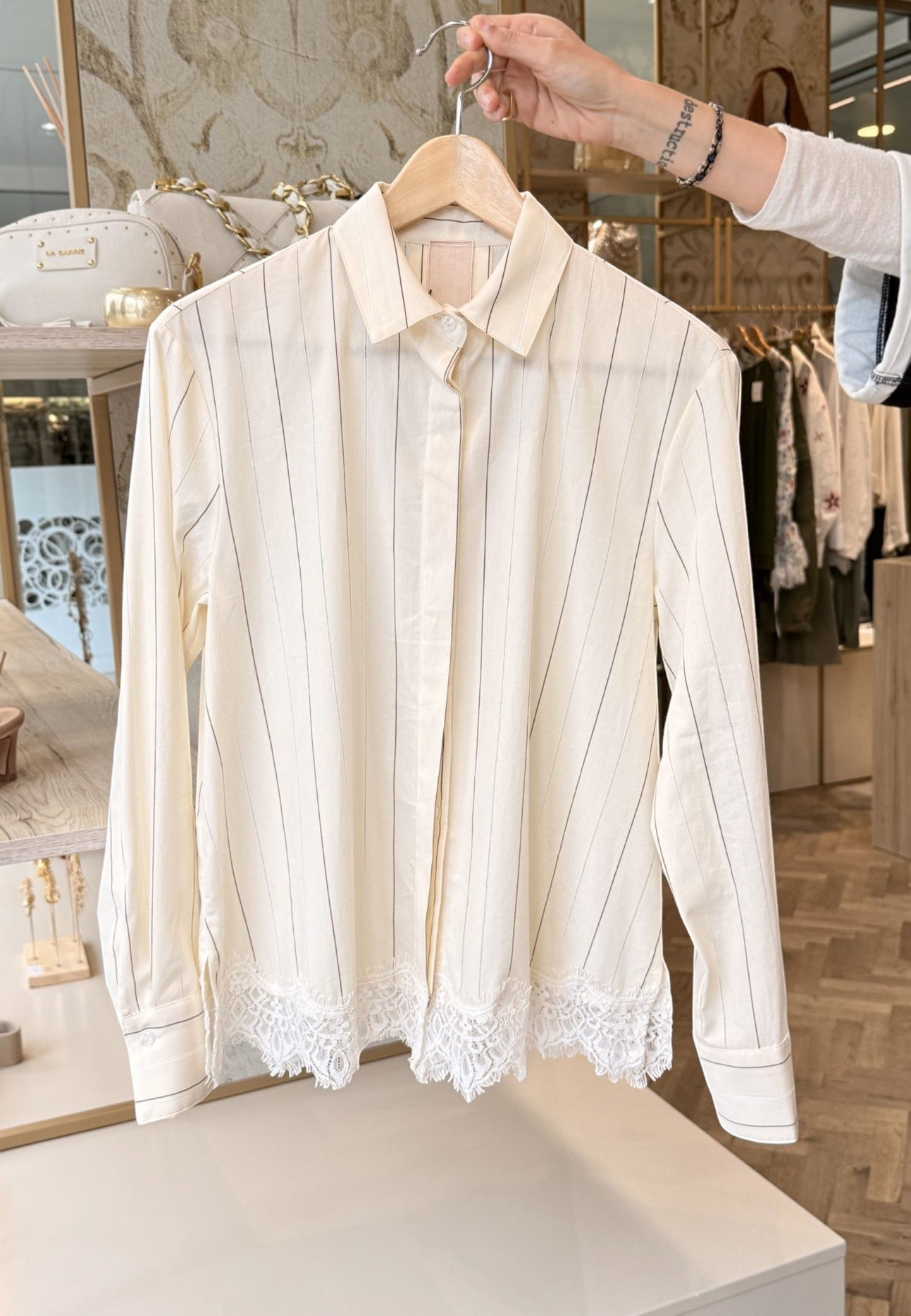 MINERVA - Camicia Corta Pizzo Beige