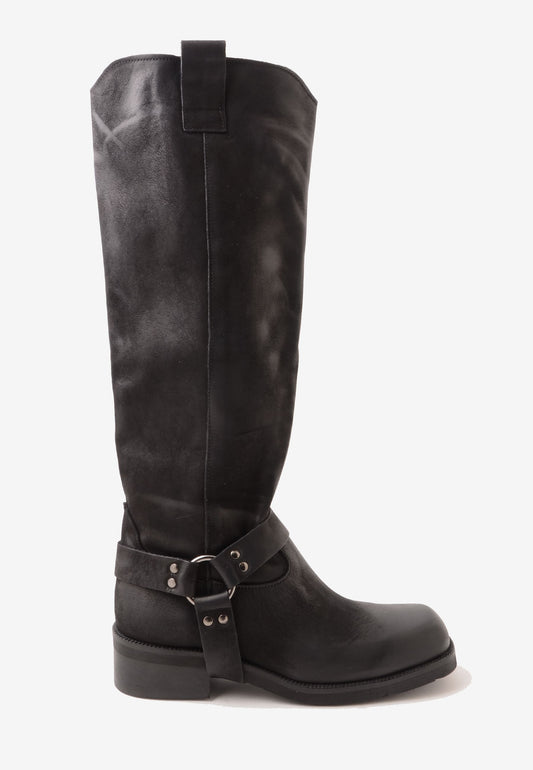 DIVINE FOLLIE - Stivale Bikers Nabuk Nero