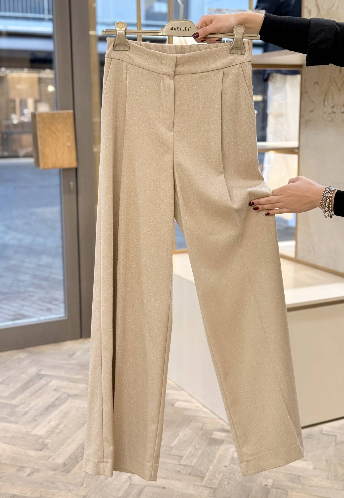 MARYLEY - Pantalone A Palazzo Spinato Sabbia