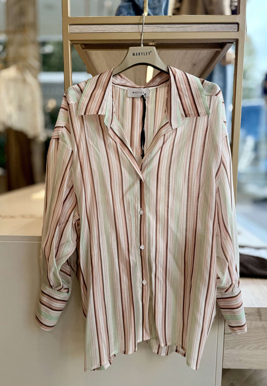 MARYLEY - Camicia Over A Righe Multicolor
