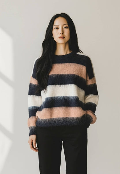 LE STREGHE - Maglione Girocollo A Righe Nero