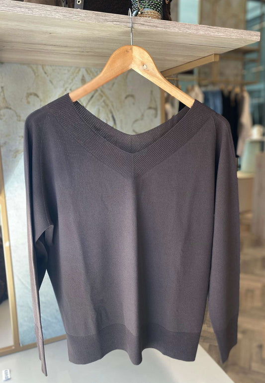 MARYLEY - Maglia Scollo A "V" Moro