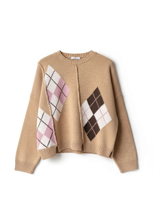 MOTEL - Pullover Rombi Girocollo Cammello