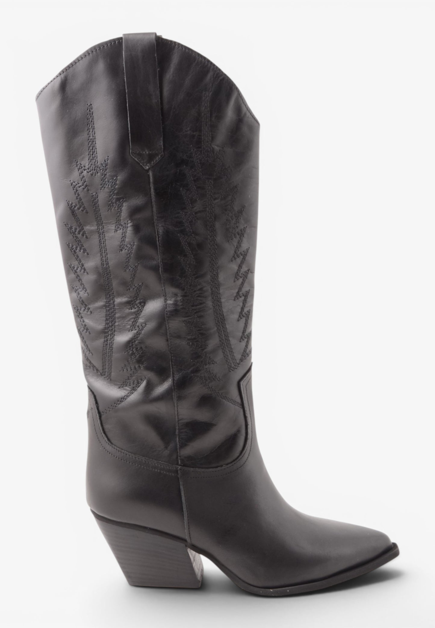 DIVINE FOLLIE - Stivale Camperos Alto in Pelle con Ricami Western Nero