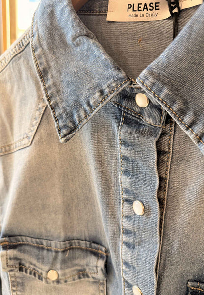 PLEASE - Camicia In Jeans Blu Denim