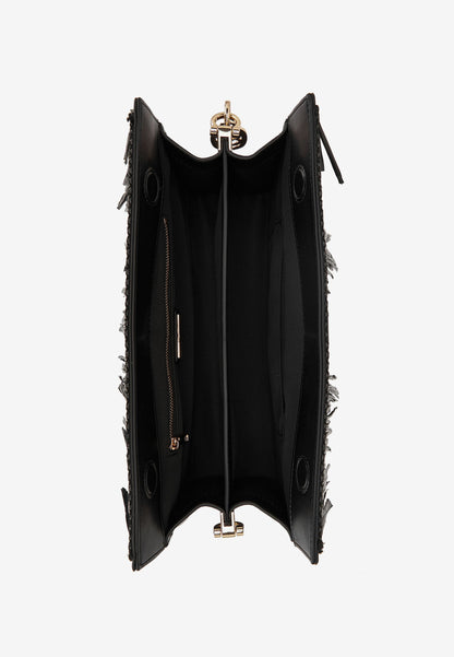 LA CARRIE - Pochette In Raffia Sunflower Nero