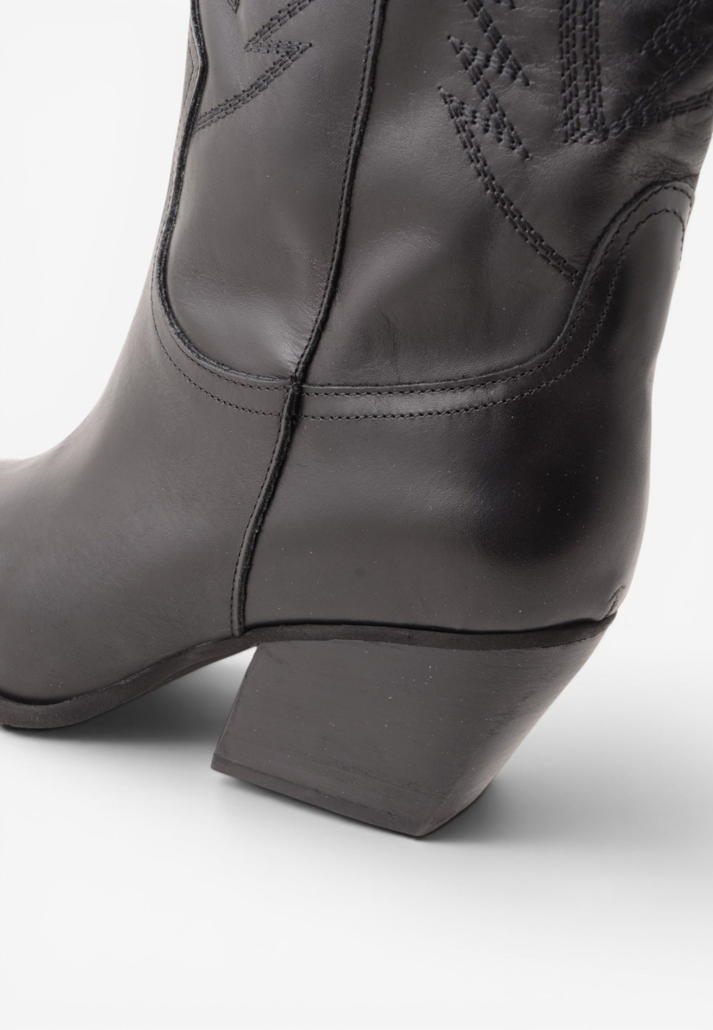 DIVINE FOLLIE - Stivale Camperos Alto in Pelle con Ricami Western Nero