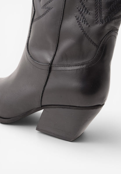 DIVINE FOLLIE - Stivale Camperos Alto in Pelle con Ricami Western Nero