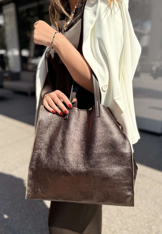 NUNZIA - Tote Bag Laminato SOFIA Cioccolato