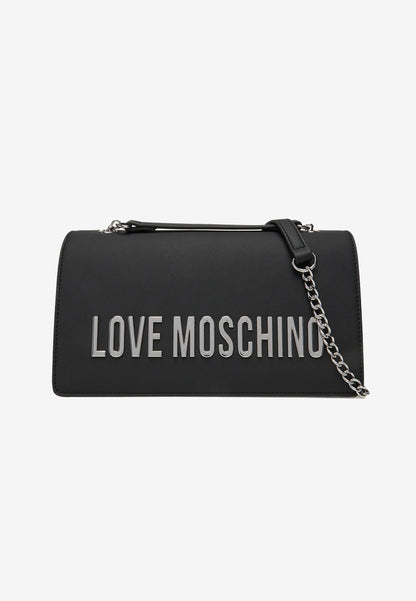 LOVE MOSCHINO - Borsa A Spalla Lettering Soft Touch Nero Argento